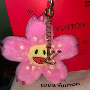 Monogram plush sunflower purse/bag charm keychain